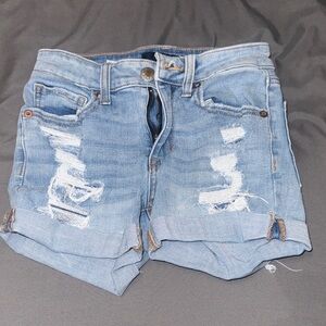 Trendy Blue Distressed Jean Shorts